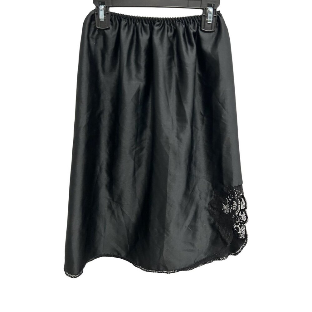 Vintage Wondermaid Long Black Half Slip Lace Trim Sz Medium